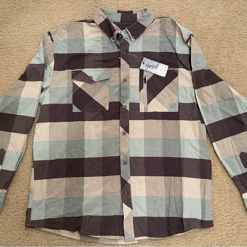 Huk Men's Blue and Brown Plaid Button Down Shirt